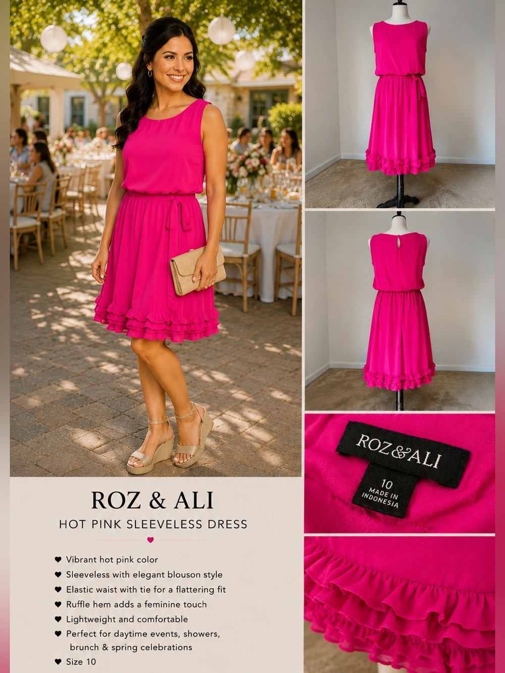 Roz & Ali Hot Pink Sleeveless Dress